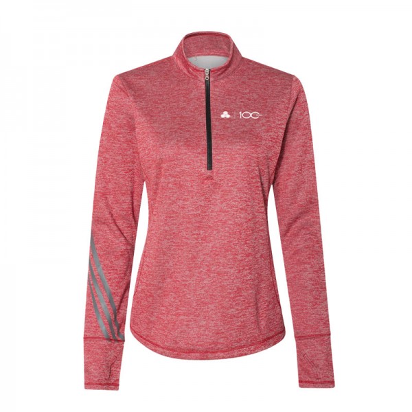 100 Year - Adidas Ladies Brushed Terry Heathered Quarter-Zip Pullover (Red)